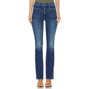NEW MOTHER high rise patch pocket insider sneak jeans in caving in